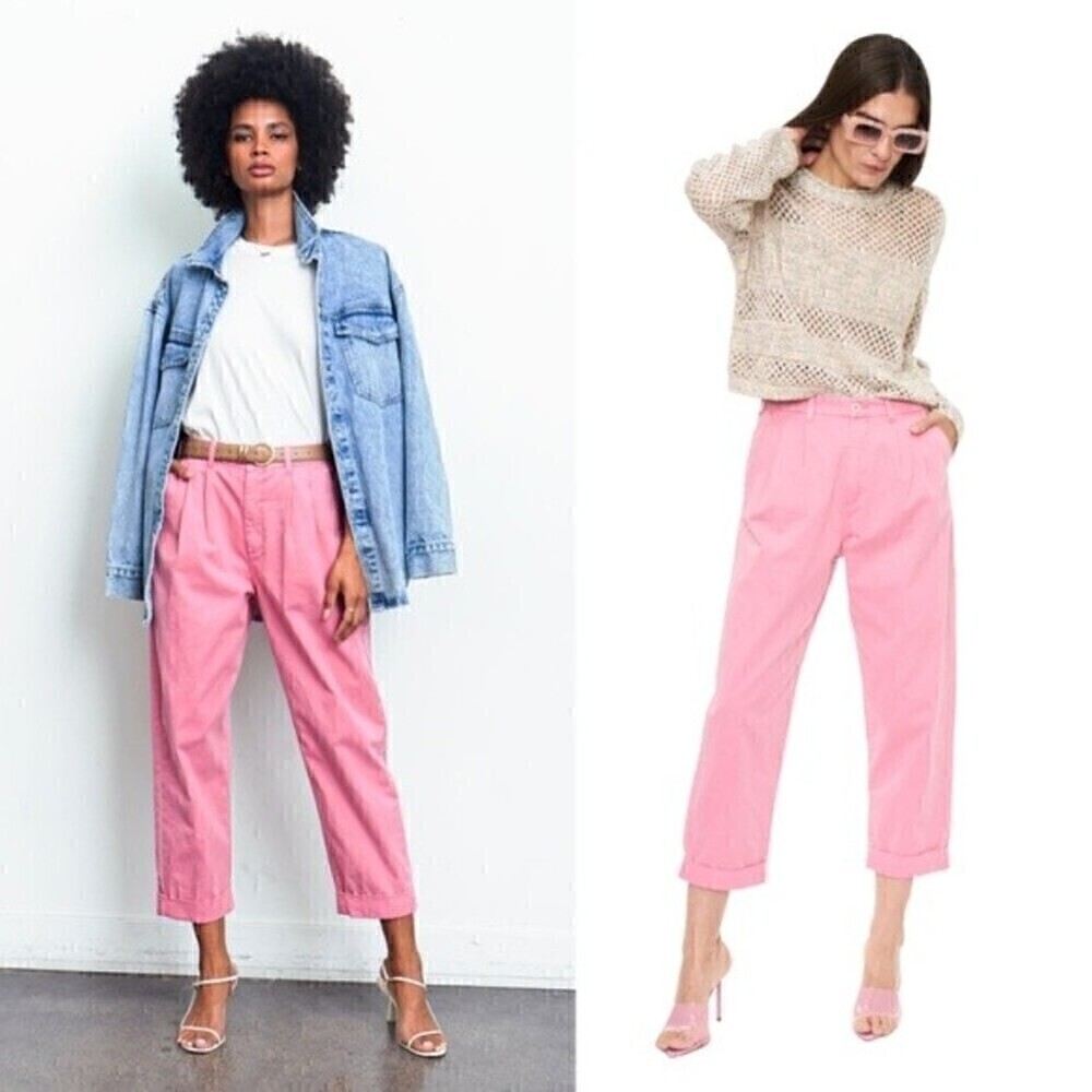 New! Pistola Kellin Pink High Waist Pleated Trouser Ankle Pants